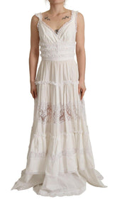 Dolce & Gabbana White Cotton Tiered Long Maxi A-line Dress -   -  Dolce & Gabbana.